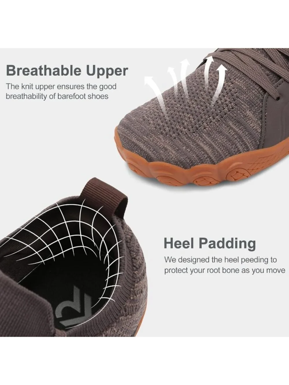 Men's Brown Barefoot Trail Running Shoes Minimalist Wide Toe Box Design Non-Slip